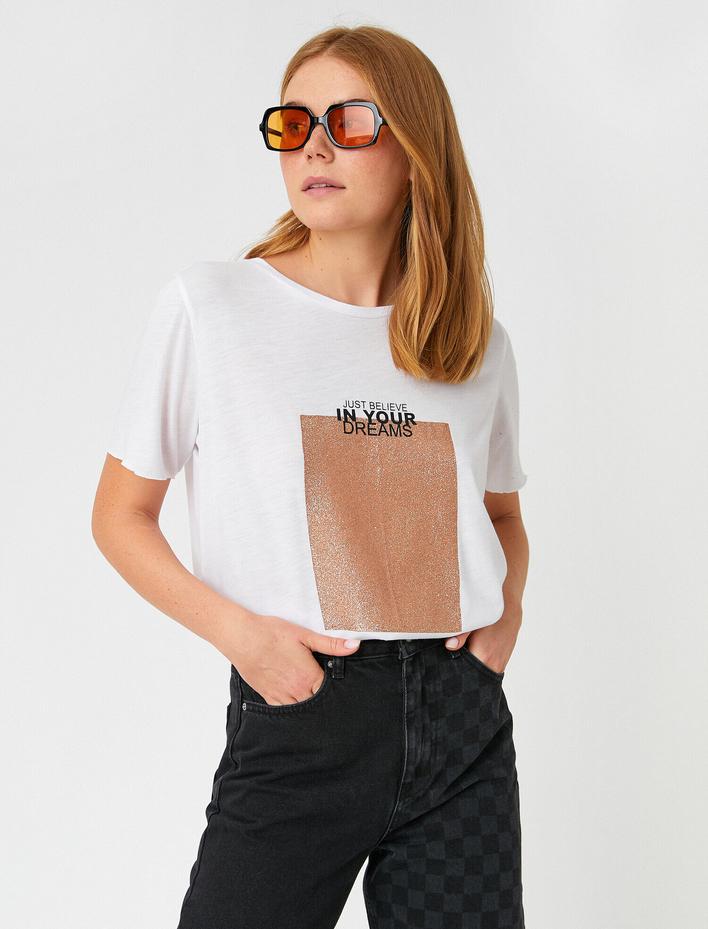  Bisiklet Yaka Kısa Kollu Baskılı Tişört