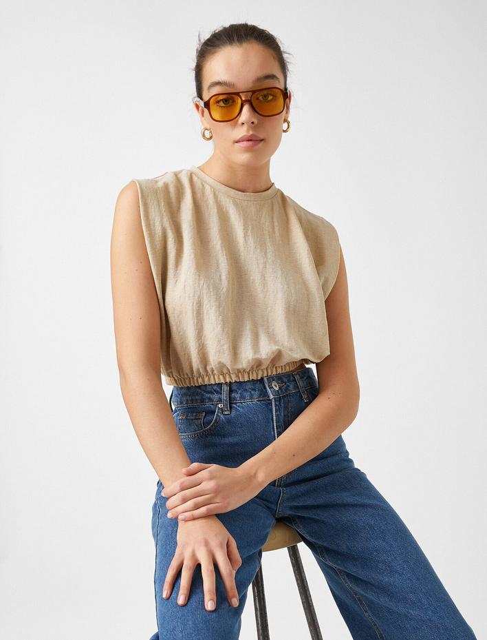  Beli Lastikli Crop Tişört