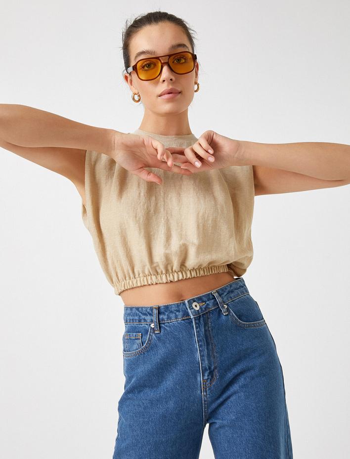  Beli Lastikli Crop Tişört