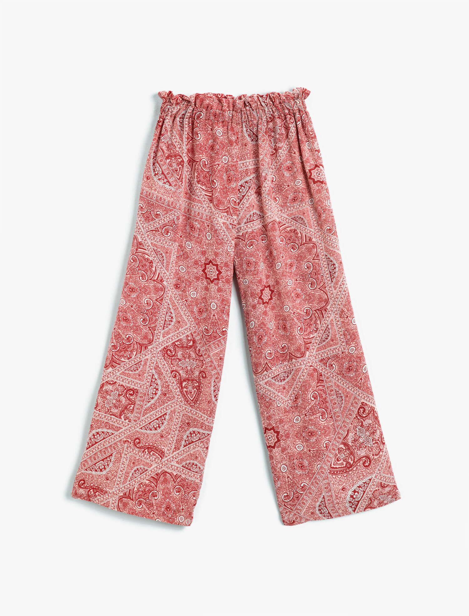  Kız Çocuk Şal Desenli Geniş Paça Pantolon
