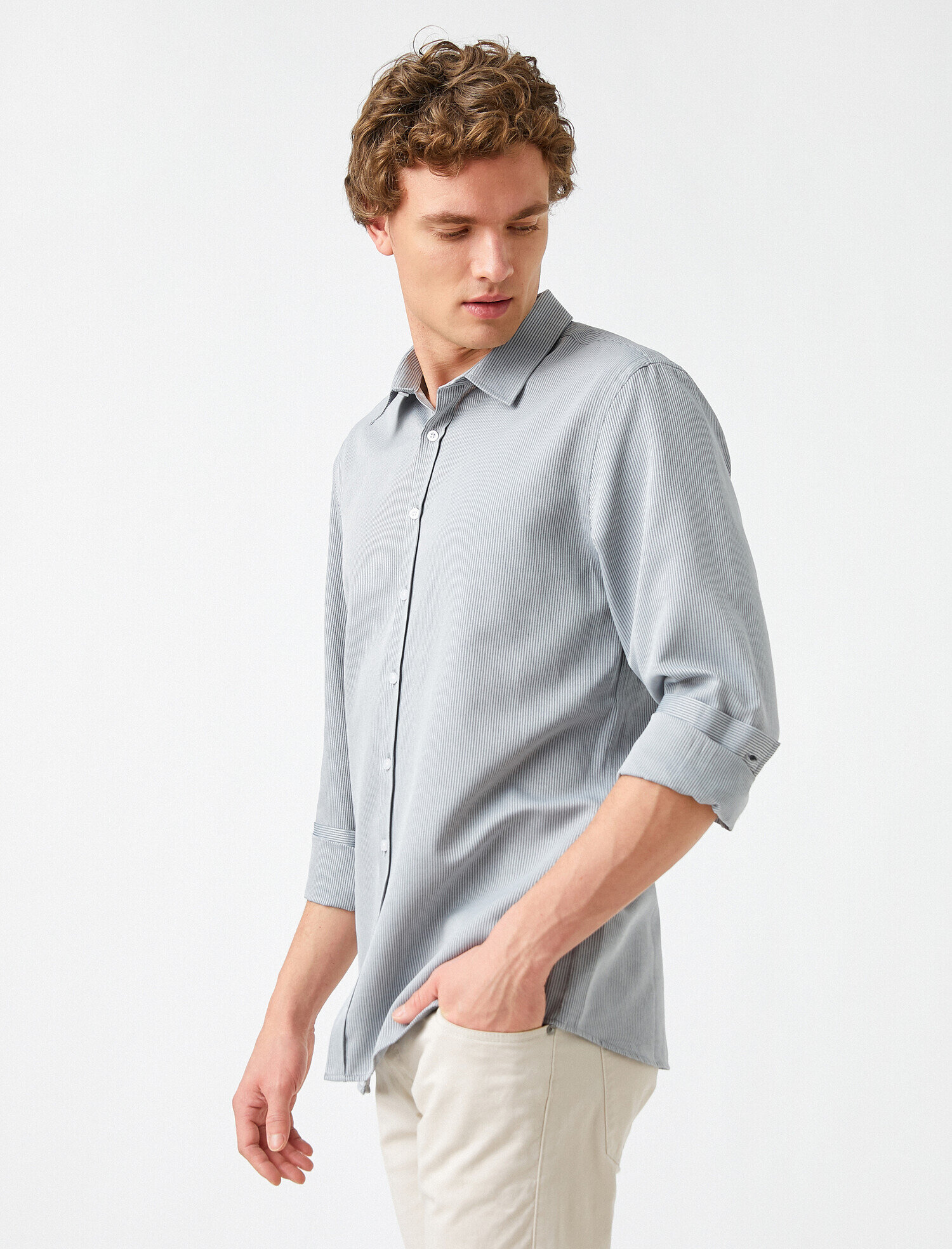   Spor Gömlek Çizgili Slim Fit Non Iron