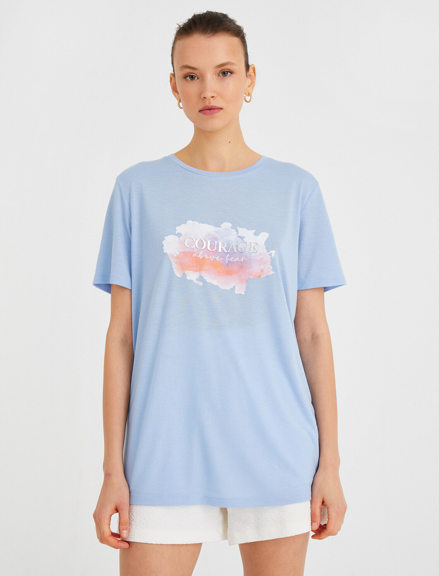   Bisiklet Yaka Kısa Kollu Baskılı Tişört