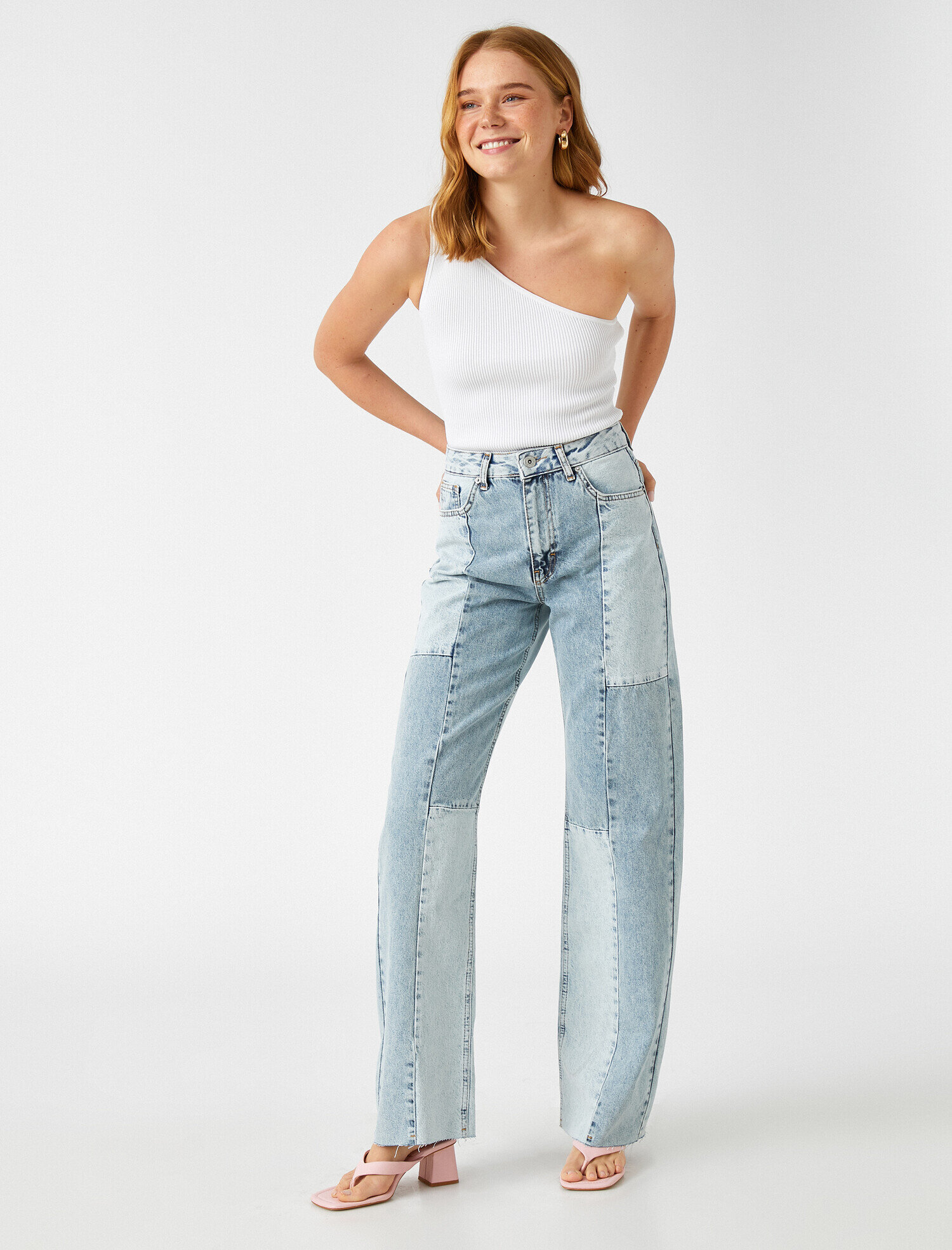 Koton Yüksek Bel Bloklu Kot Pantolon - Longer Straight Fit Jean. 3