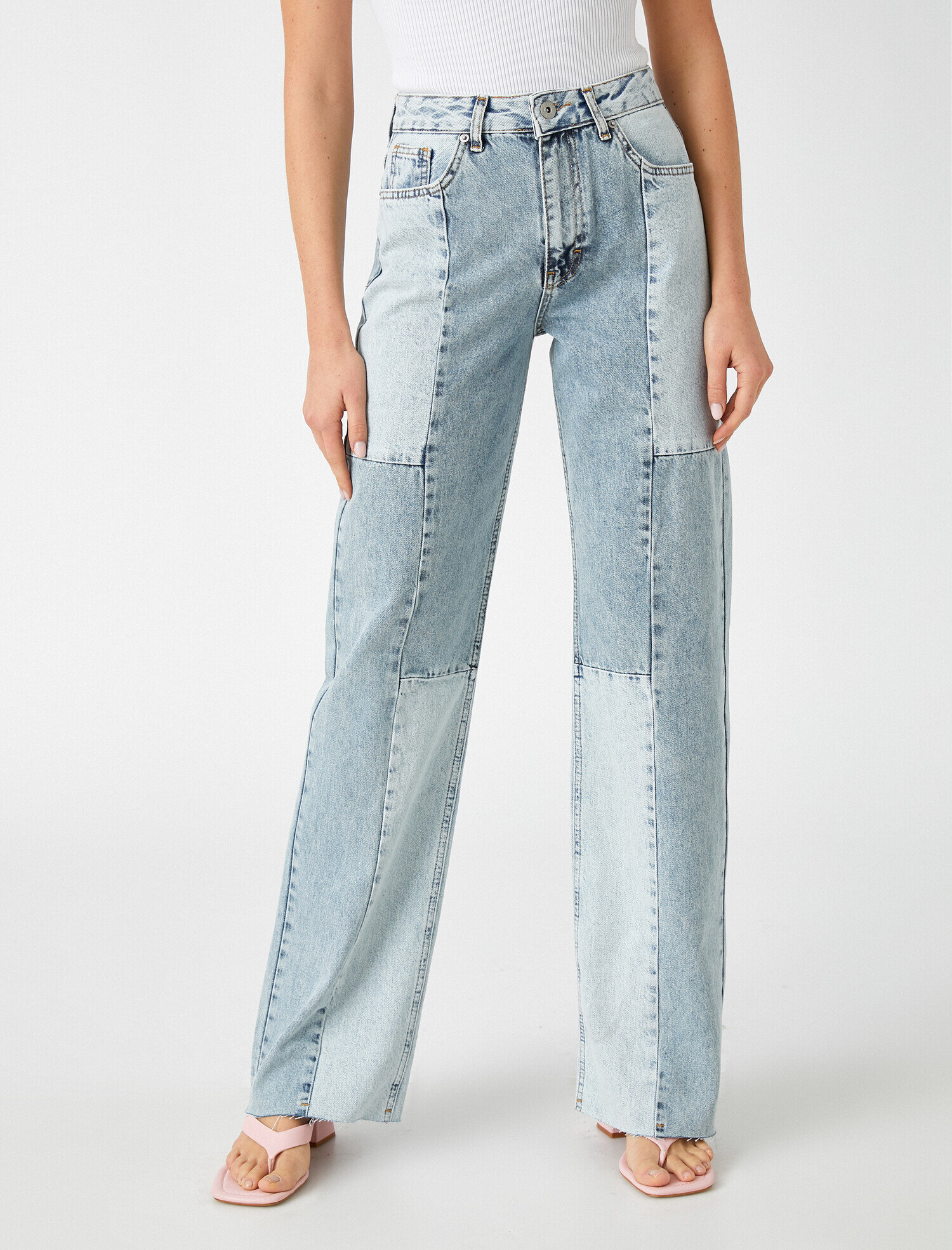 Koton Yüksek Bel Bloklu Kot Pantolon - Longer Straight Fit Jean. 4