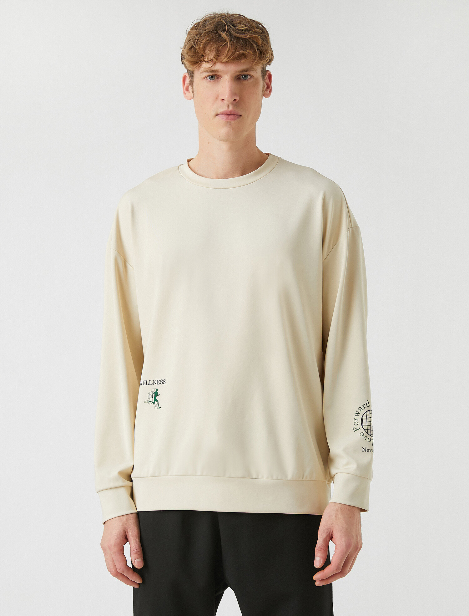 Bisiklet Yaka Baskılı Tişört Uzun Kollu