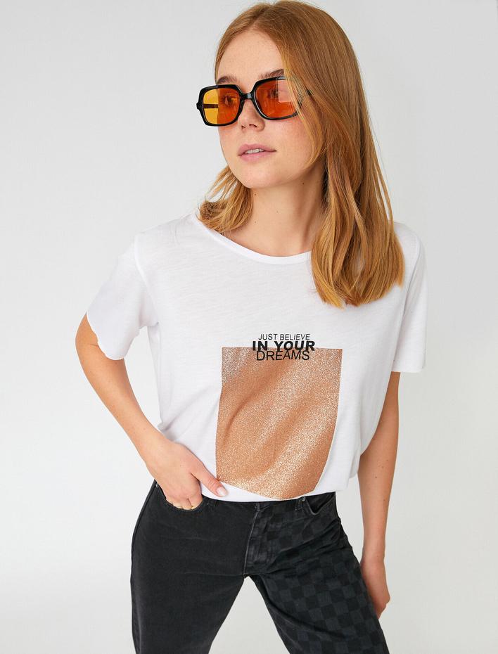  Bisiklet Yaka Kısa Kollu Baskılı Tişört