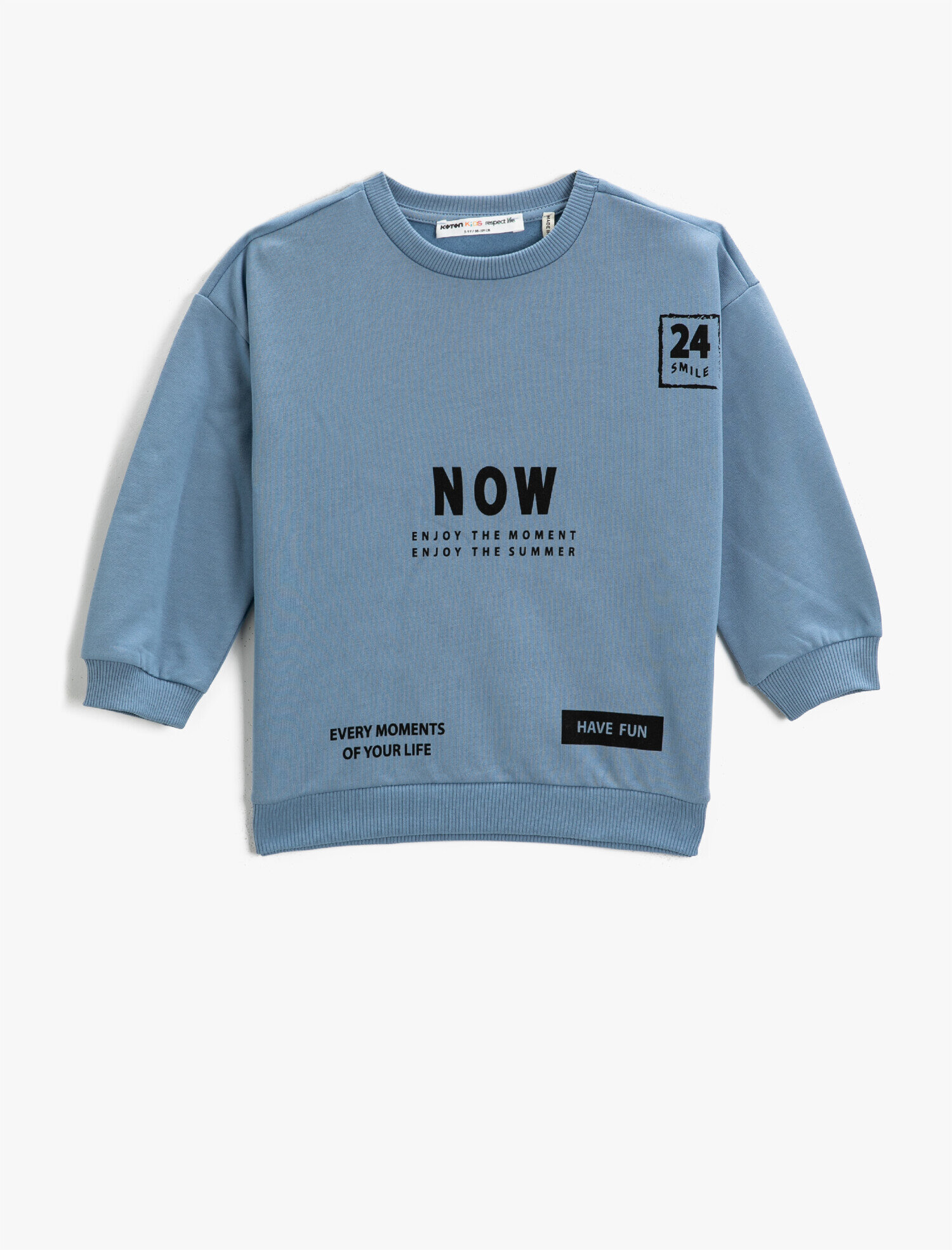  Erkek Çocuk Slogan Baskılı Uzun Kollu Sweatshirt Pamuklu