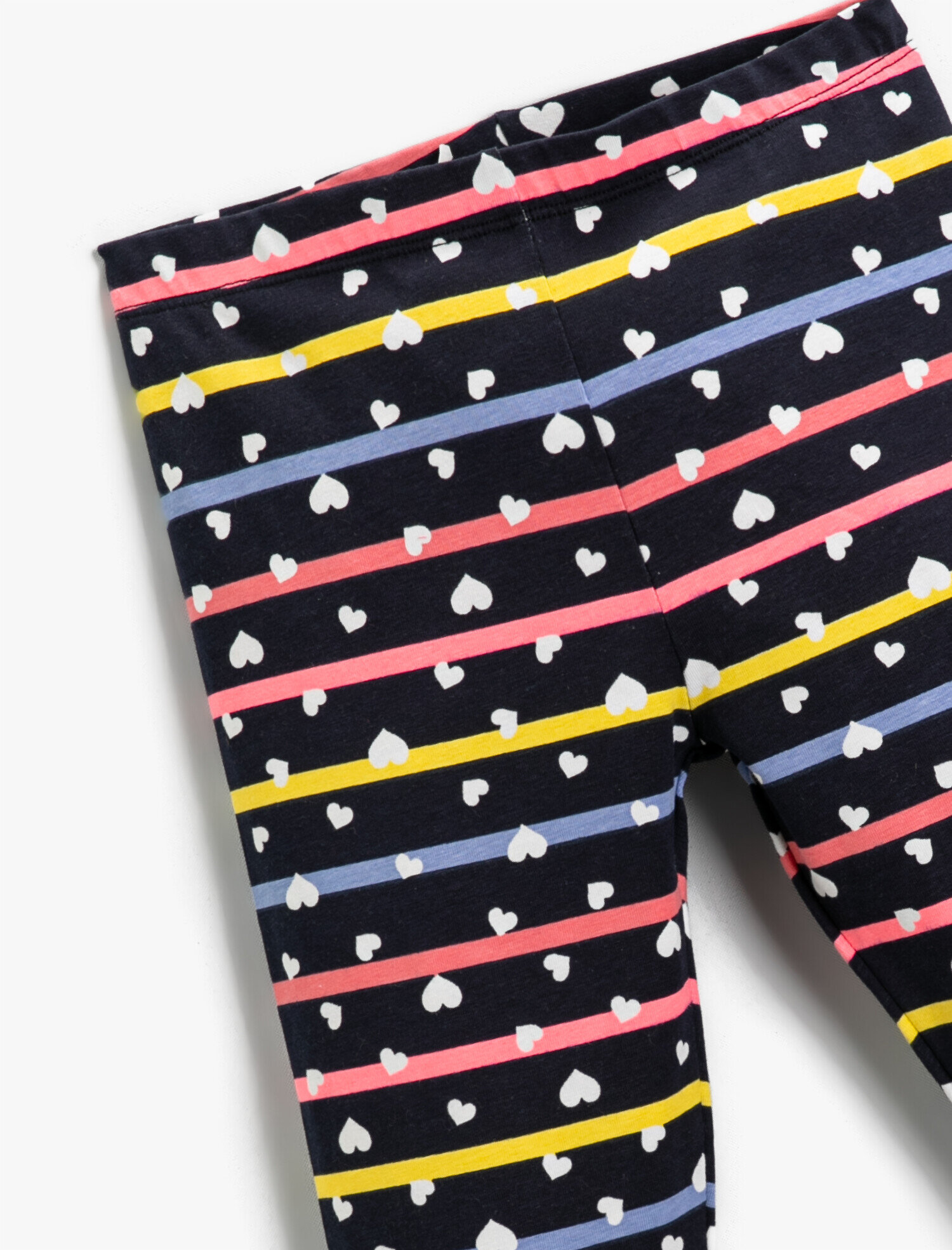  Kız Çocuk Kalp Baskılı Çizgili Tayt Pamuklu