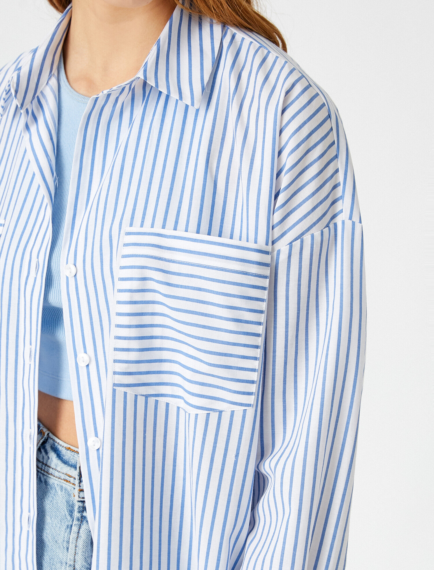 Çizgili Cepli Uzun Kollu Gömlek