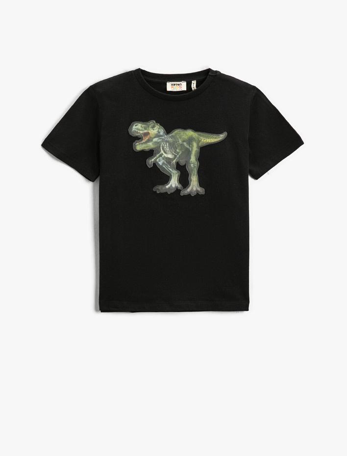 Erkek Çocuk Dinozor Hologramlı Kısa Kollu Tişört Pamuklu