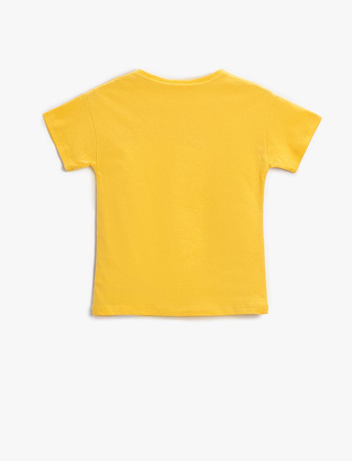 Kız Çocuk Kalp Baskılı Kısa Kollu Tişört Pamuklu