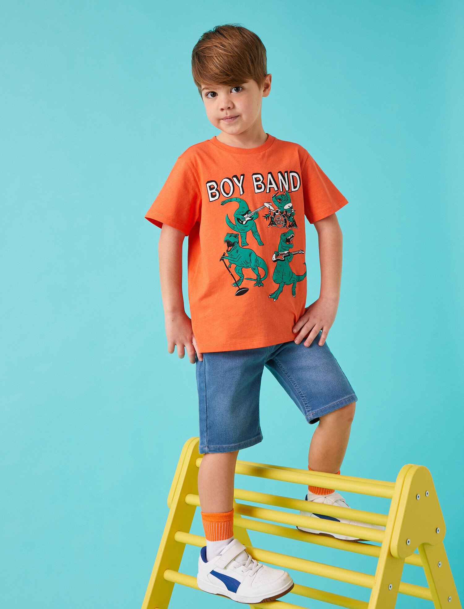  Erkek Çocuk Dinozor Baskılı Kısa Kollu Tişört Pamuklu