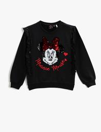 Minnie Mouse Lisanslı Baskılı Payetli Sweatshirt Fırfırlı