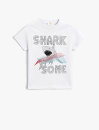 Köpek Balığı Baskılı Kısa Kollu Tişört Pamuklu