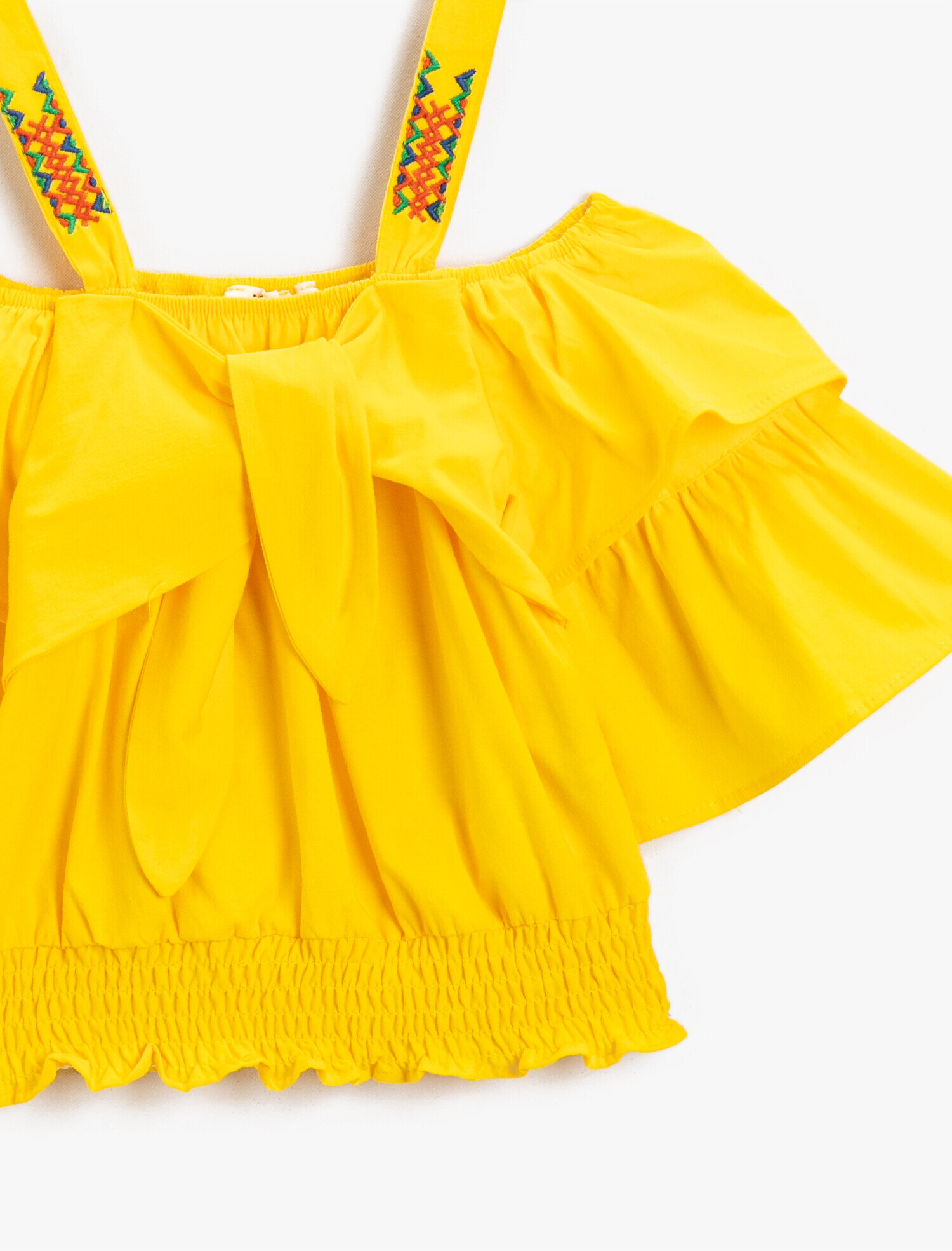  Kız Çocuk Omzu Açık İşlemeli Bluz Pamuklu