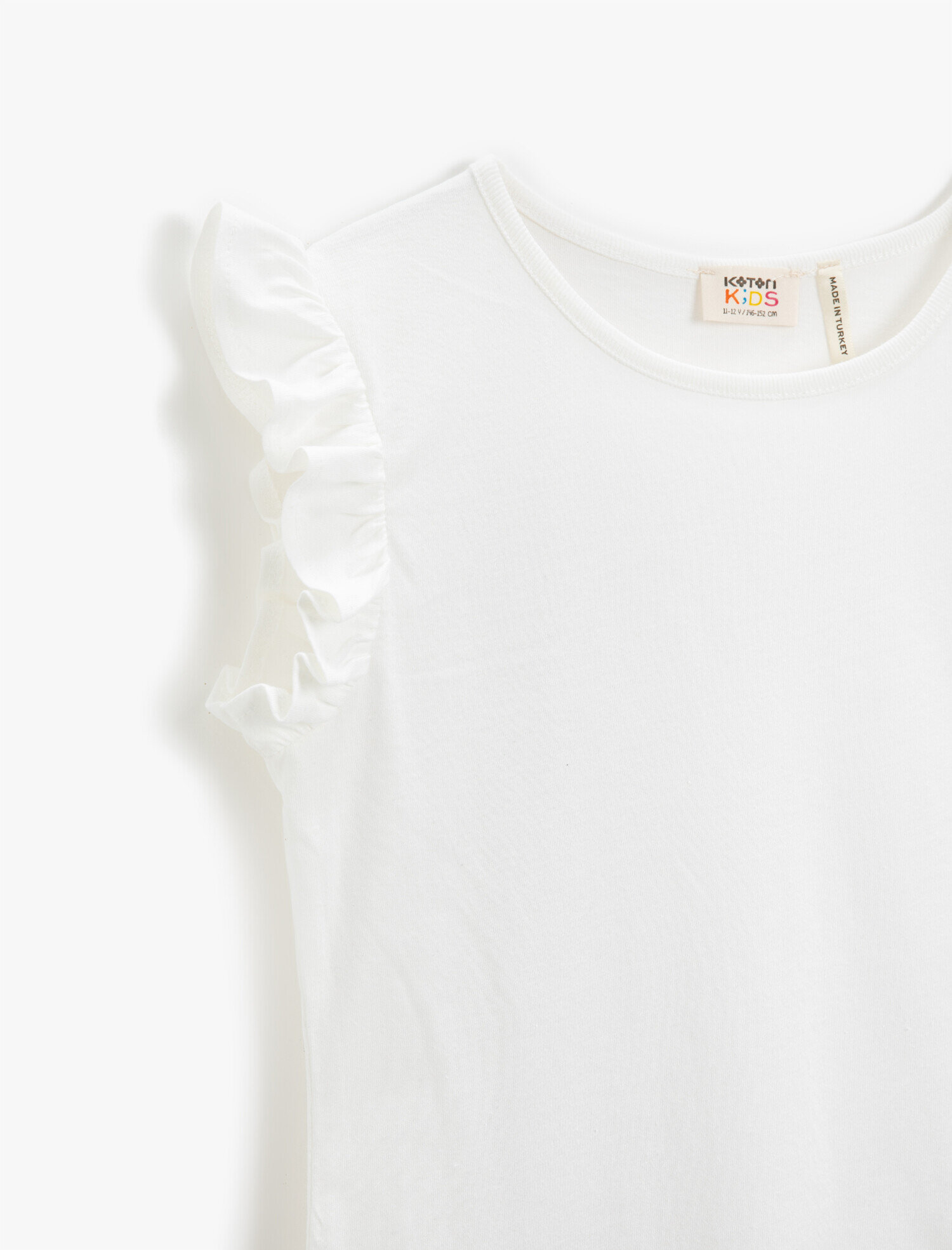  Kız Çocuk Fırfırlı Basic Tişört Pamuklu Bisiklet Yaka