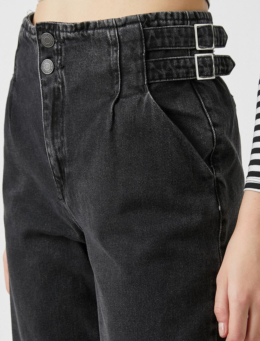   Yüksek Bel Plili Kot Pantolon - Balloon Fit Jean