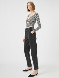 Yüksek Bel Plili Kot Pantolon - Balloon Fit Jean