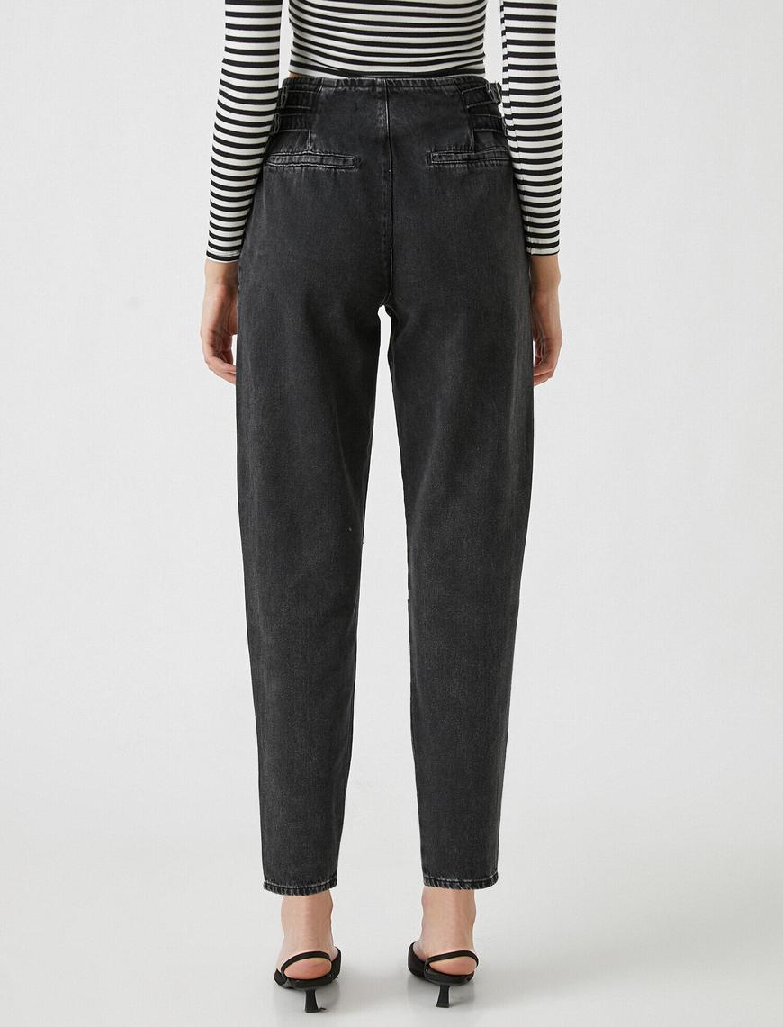   Yüksek Bel Plili Kot Pantolon - Balloon Fit Jean