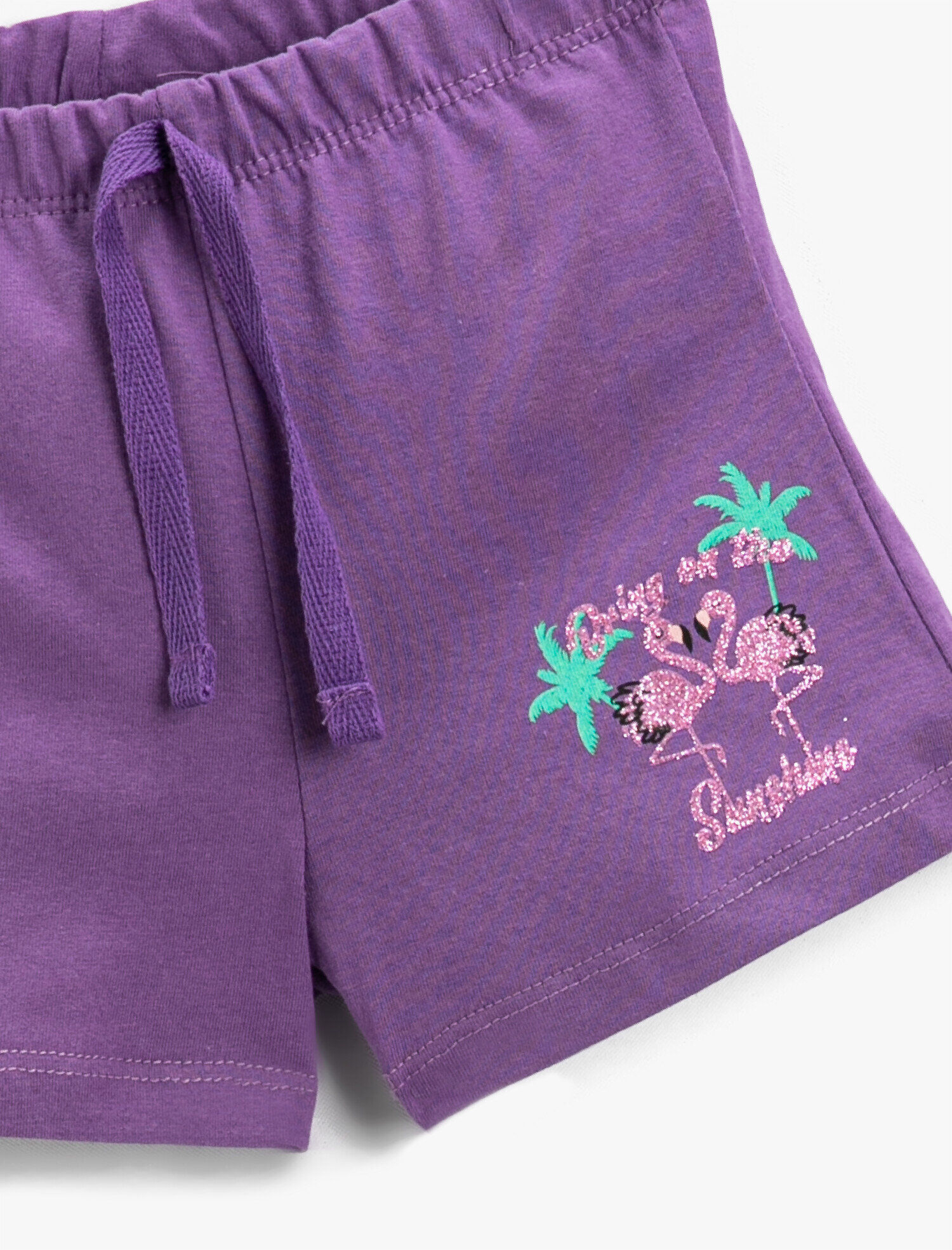  Kız Çocuk Şort Pamuklu Beli Bağcıklı Flamingo Baskılı