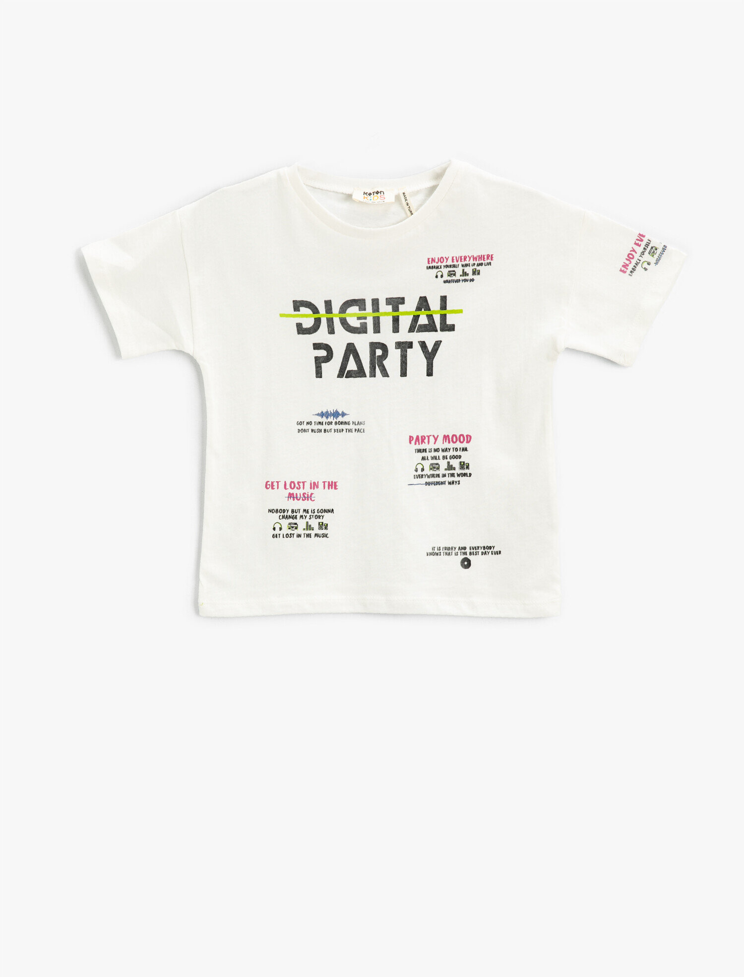  Erkek Çocuk Sloganlı Parti Baskılı Kısa Kollu Tişört Pamuklu