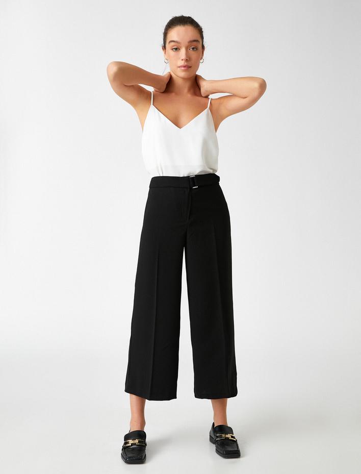  Yüksek Bel Bol Paça Crop Pantolon