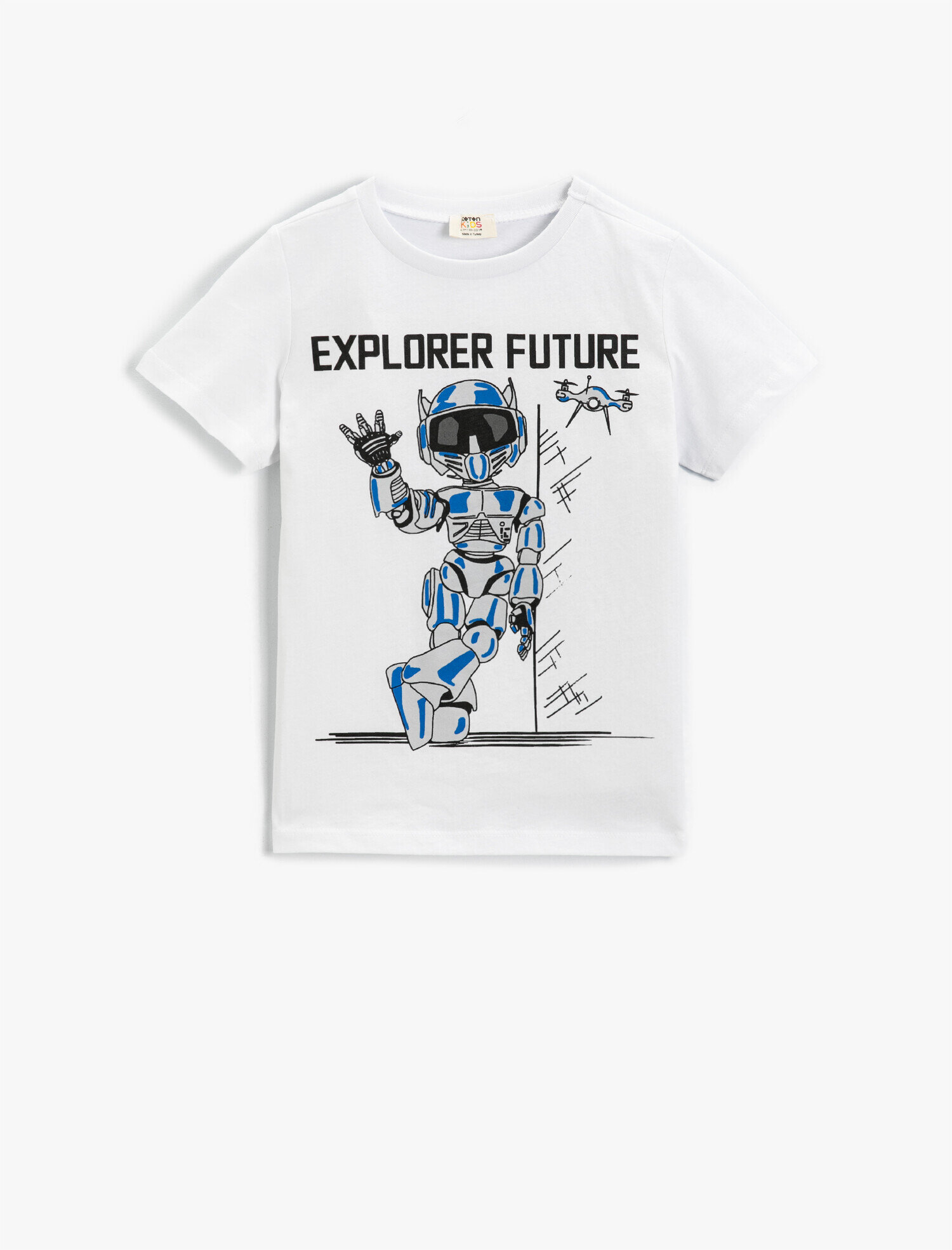  Erkek Çocuk Robot Baskılı Kısa Kollu Tişört Pamuklu