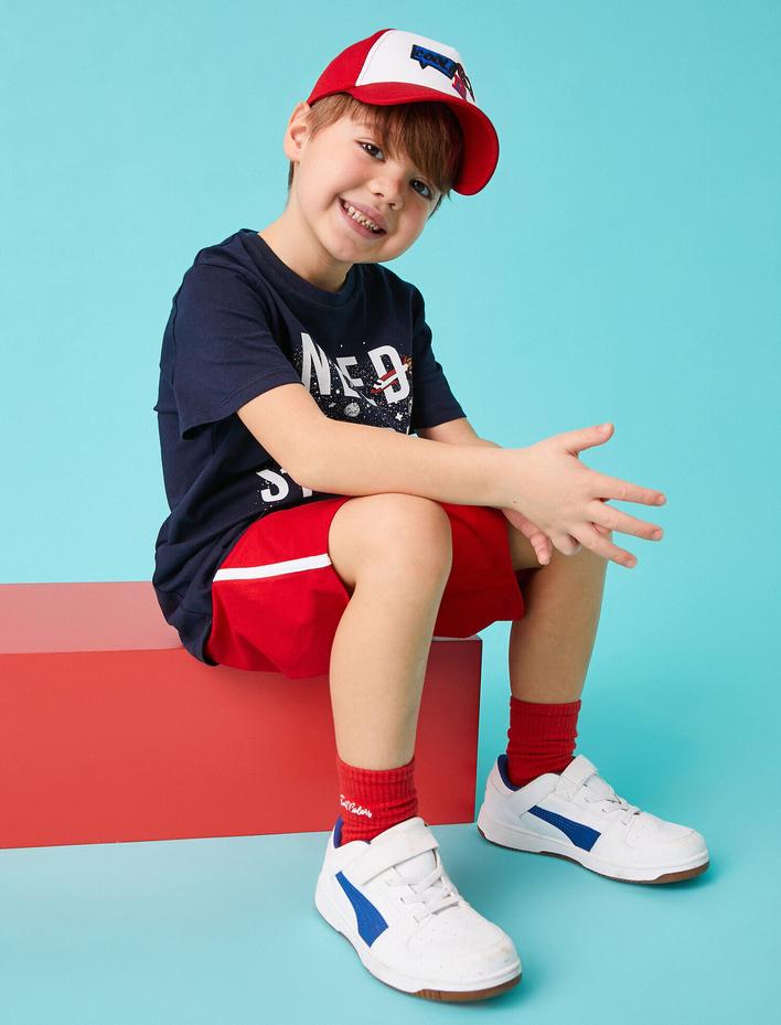 Erkek Çocuk Basic Çizgili Şort Pamuklu Beli Bağcıklı