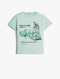 Dinozor Baskılı Kısa Kollu Tişört Pamuklu