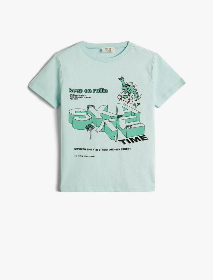 Erkek Çocuk Dinozor Baskılı Kısa Kollu Tişört Pamuklu