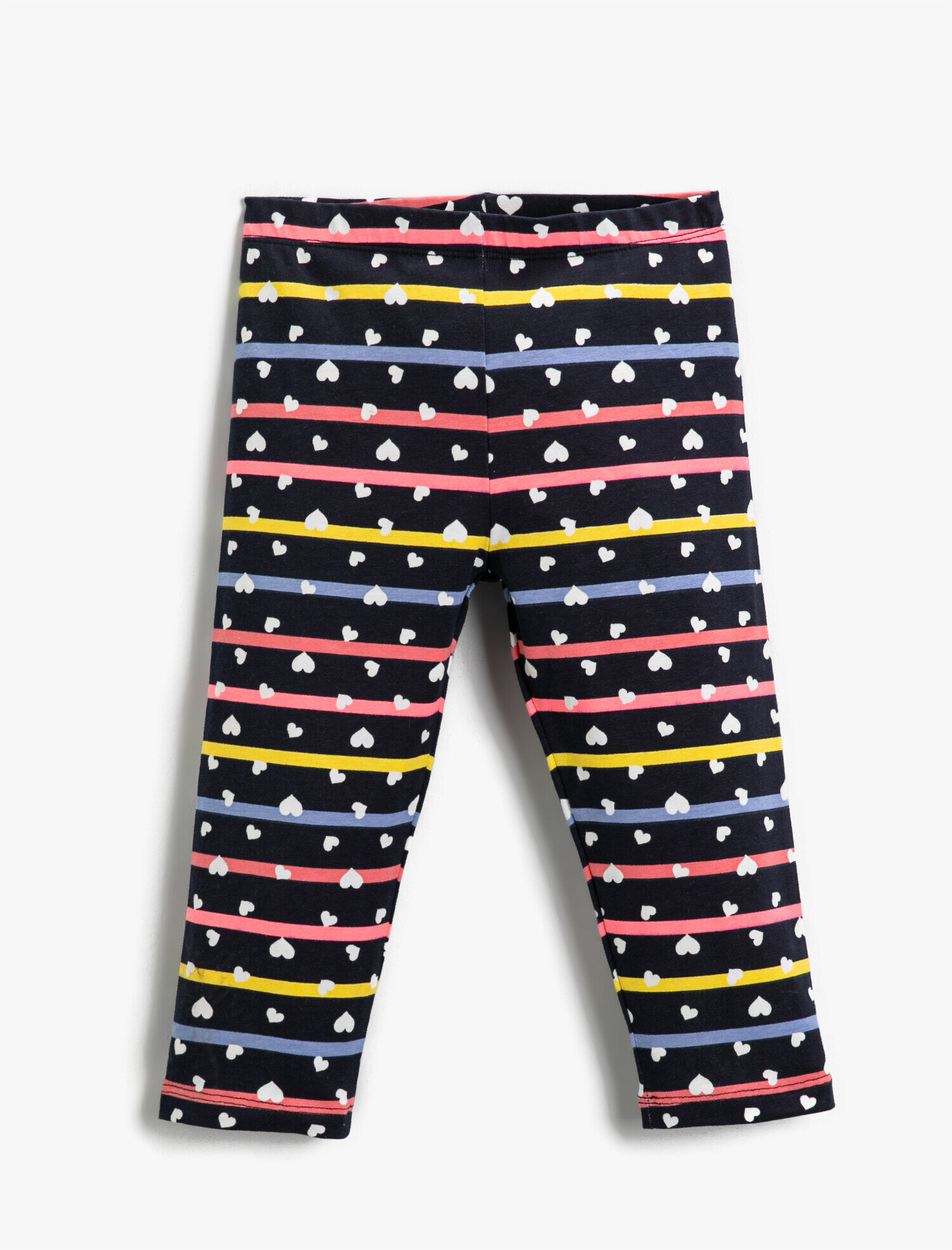  Kız Çocuk Kalp Baskılı Çizgili Tayt Pamuklu