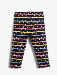 Kalp Baskılı Çizgili Tayt Pamuklu