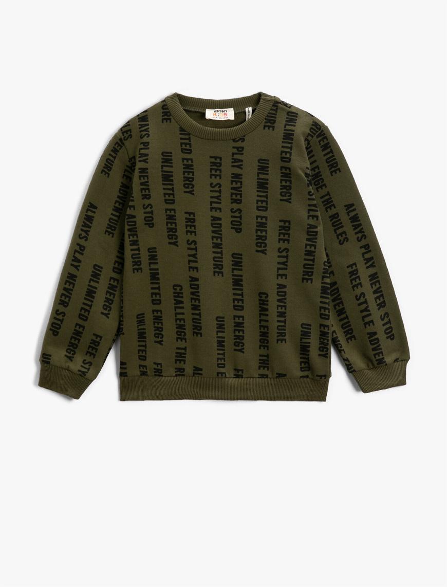 Slogan Baskılı Bisiklet Yaka Sweatshirt Uzun Kollu