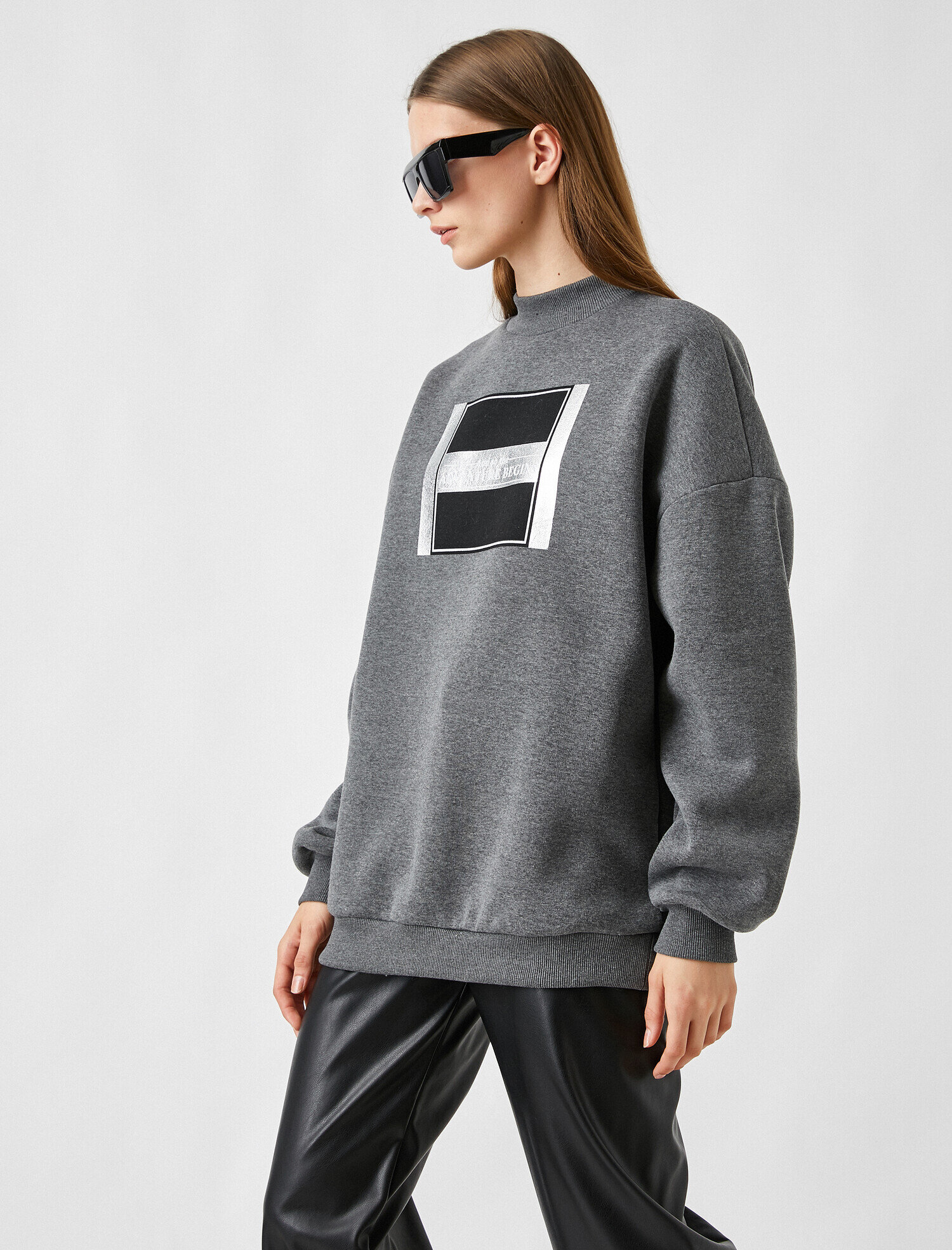   Bisiklet Yaka Baskılı Oversize Sweatshirt