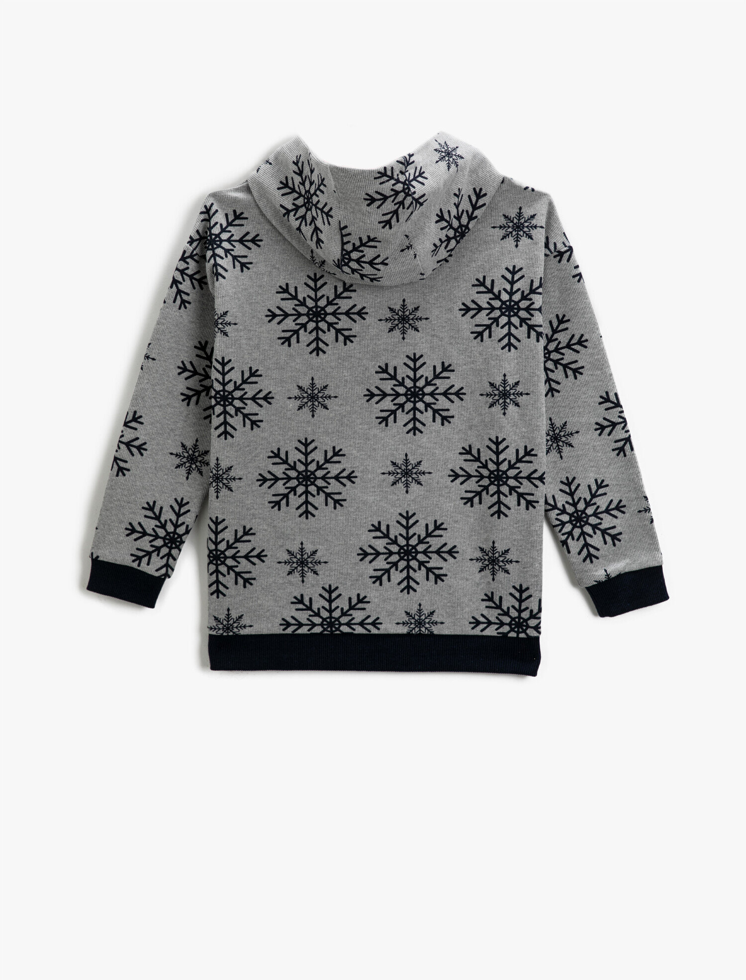  Erkek Çocuk Kar Tanesi Baskılı Kapüşonlu Sweatshirt Uzun Kollu