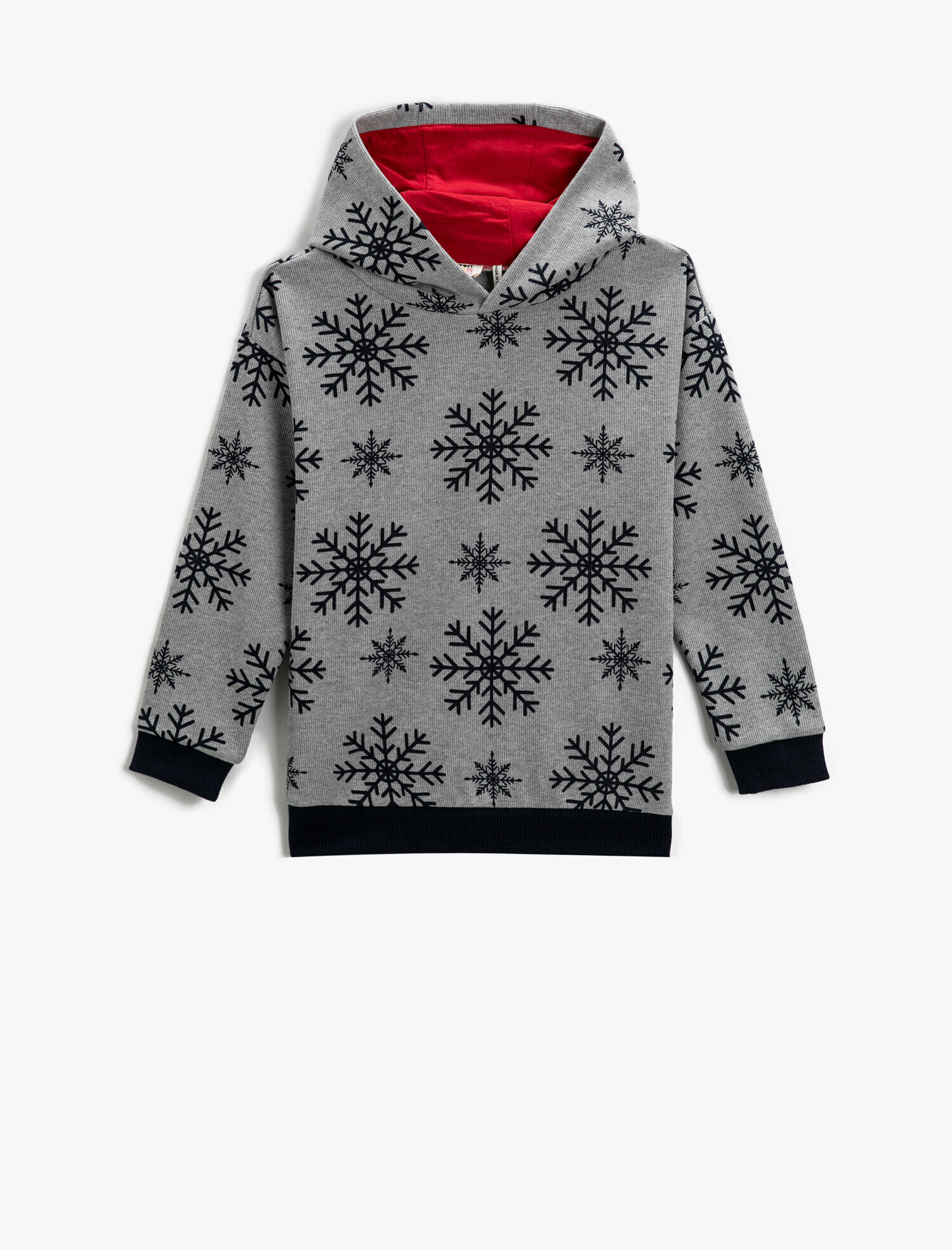  Erkek Çocuk Kar Tanesi Baskılı Kapüşonlu Sweatshirt Uzun Kollu