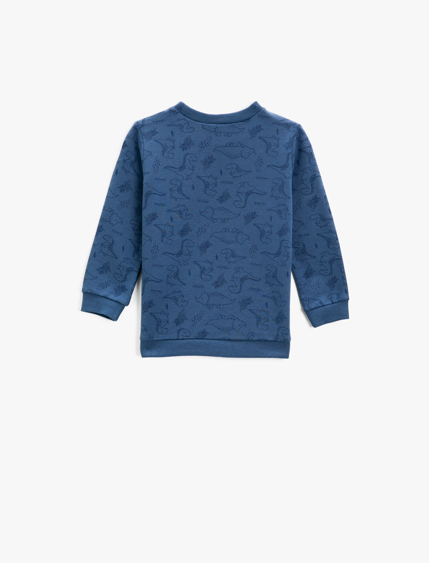  Erkek Bebek Dinozor Baskılı Sweatshirt Bisiklet Yaka Pamuklu