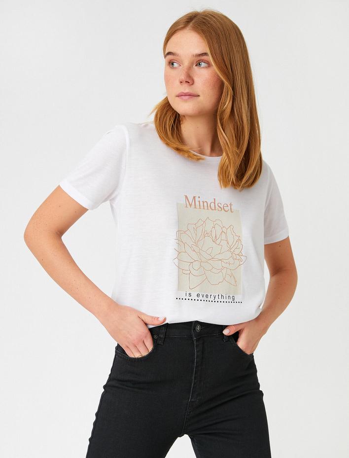  Bisiklet Yaka Kısa Kollu Baskılı Tişört