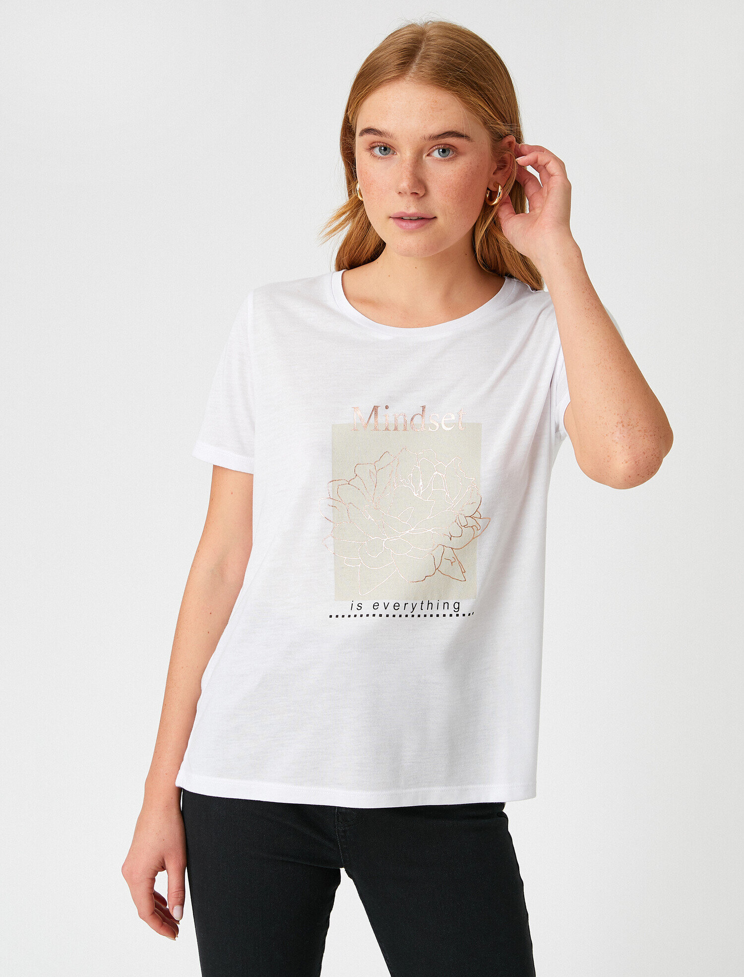   Bisiklet Yaka Kısa Kollu Baskılı Tişört