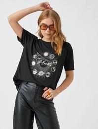 Bisiklet Yaka Kısa Kollu Baskılı Tişört