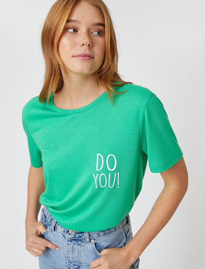  Bisiklet Yaka Kısa Kollu Baskılı Tişört