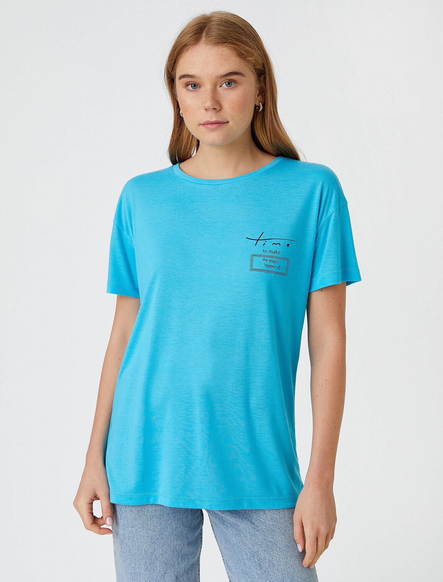   Bisiklet Yaka Kısa Kollu Baskılı Tişört