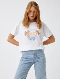 Bisiklet Yaka Baskılı Tişört