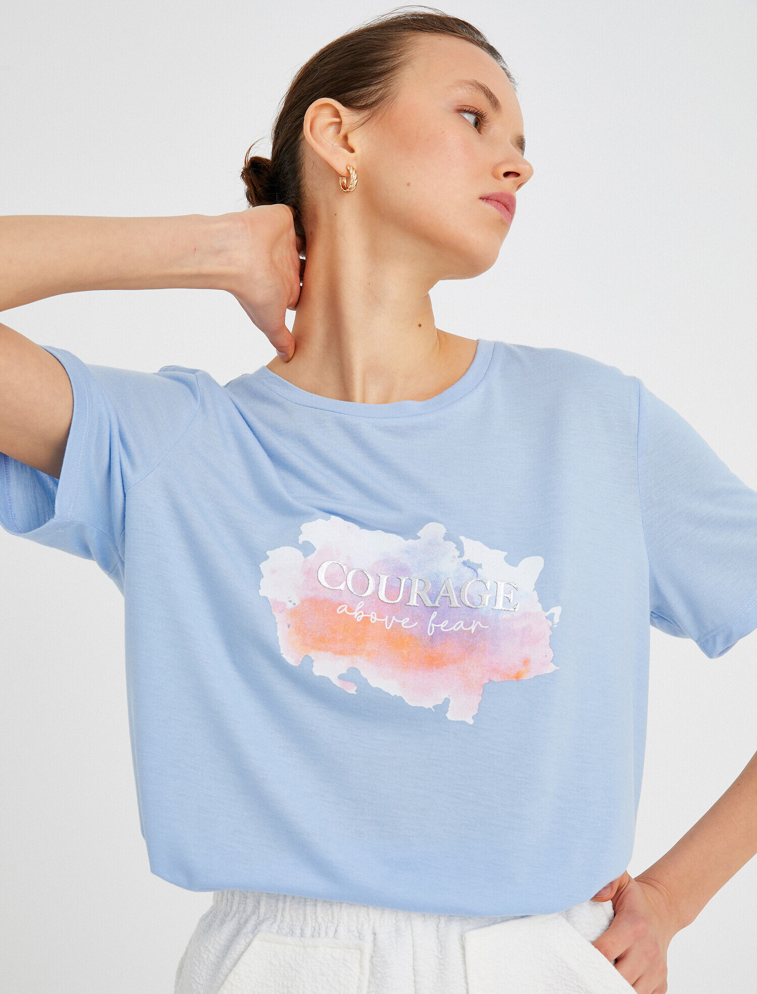   Bisiklet Yaka Kısa Kollu Baskılı Tişört