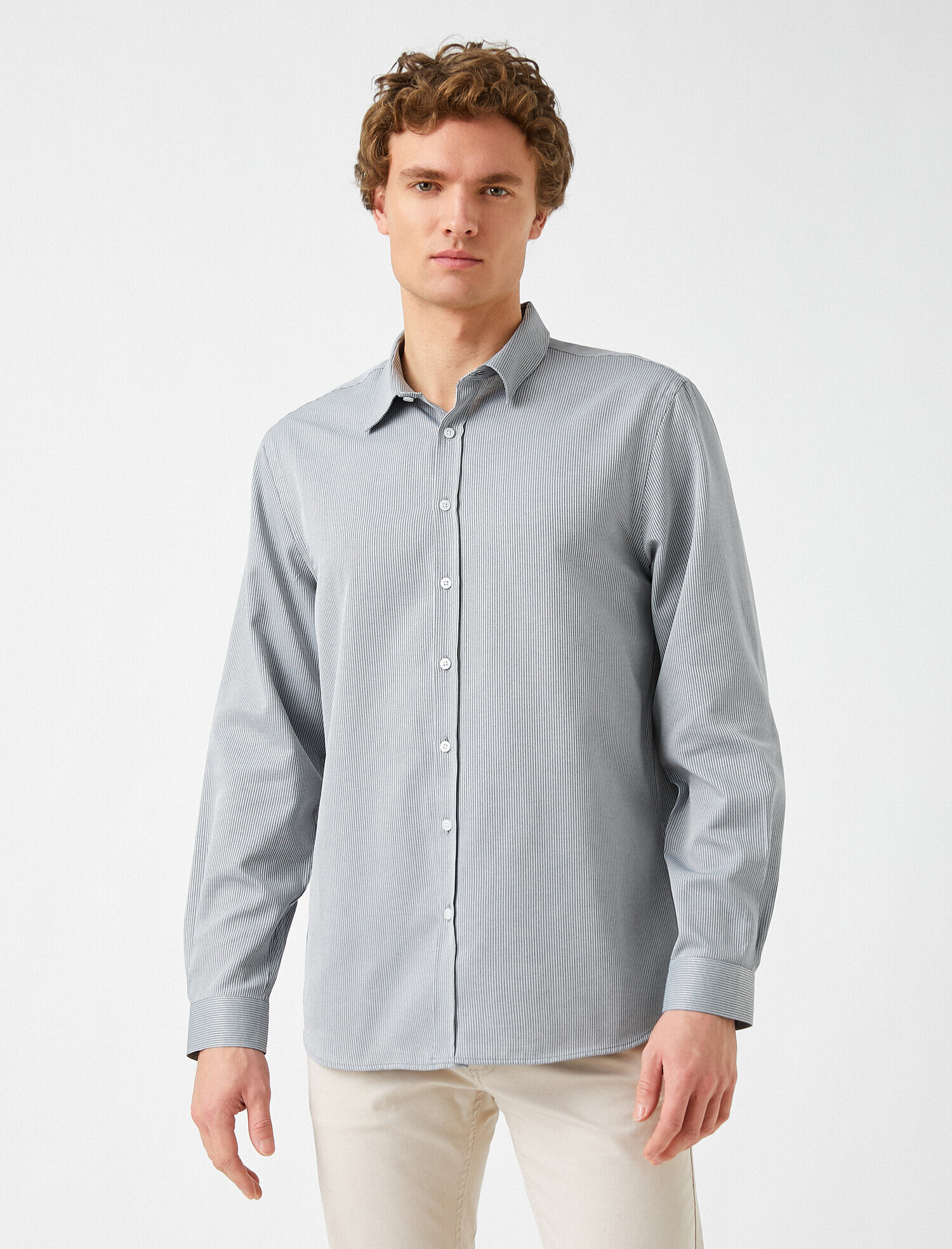   Spor Gömlek Çizgili Slim Fit Non Iron