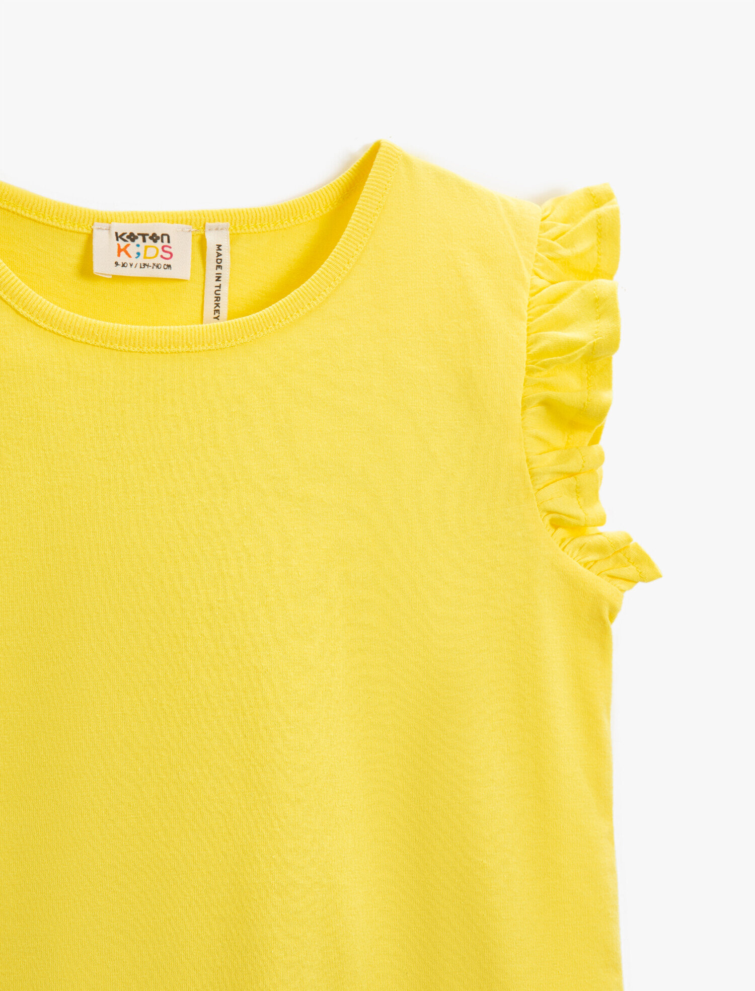  Kız Çocuk Fırfırlı Basic Tişört Pamuklu Bisiklet Yaka