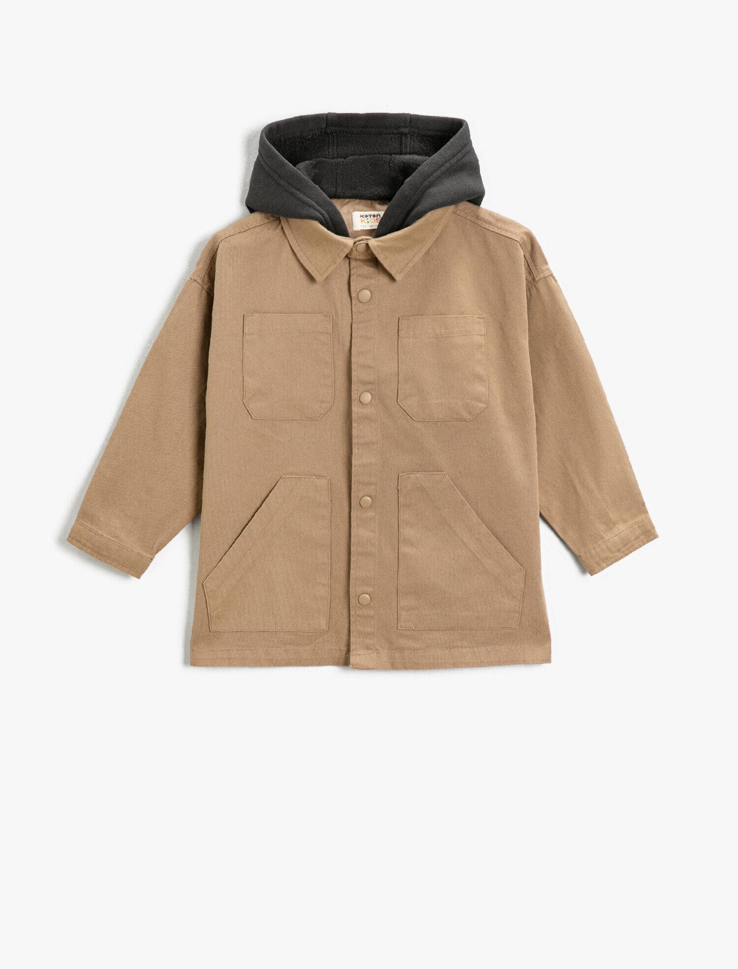  Erkek Çocuk Basic Oversize Uzun Kollu Kapşonlu Ceket Pamuklu