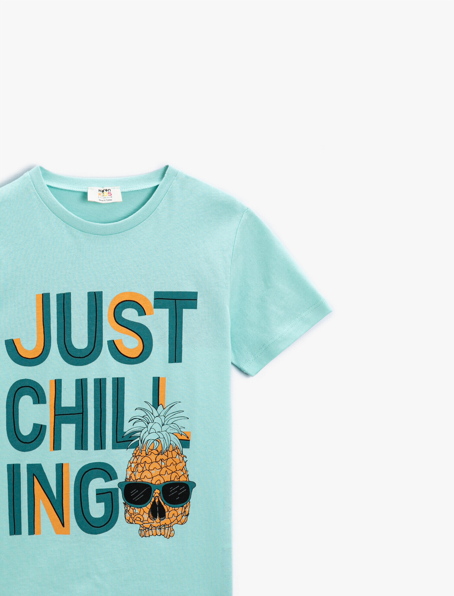  Erkek Çocuk Slogan Baskılı Kısa Kollu Tişört Pamuklu