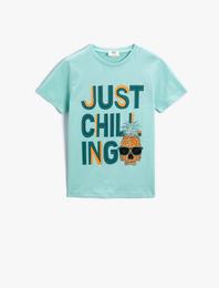 Slogan Baskılı Kısa Kollu Tişört Pamuklu