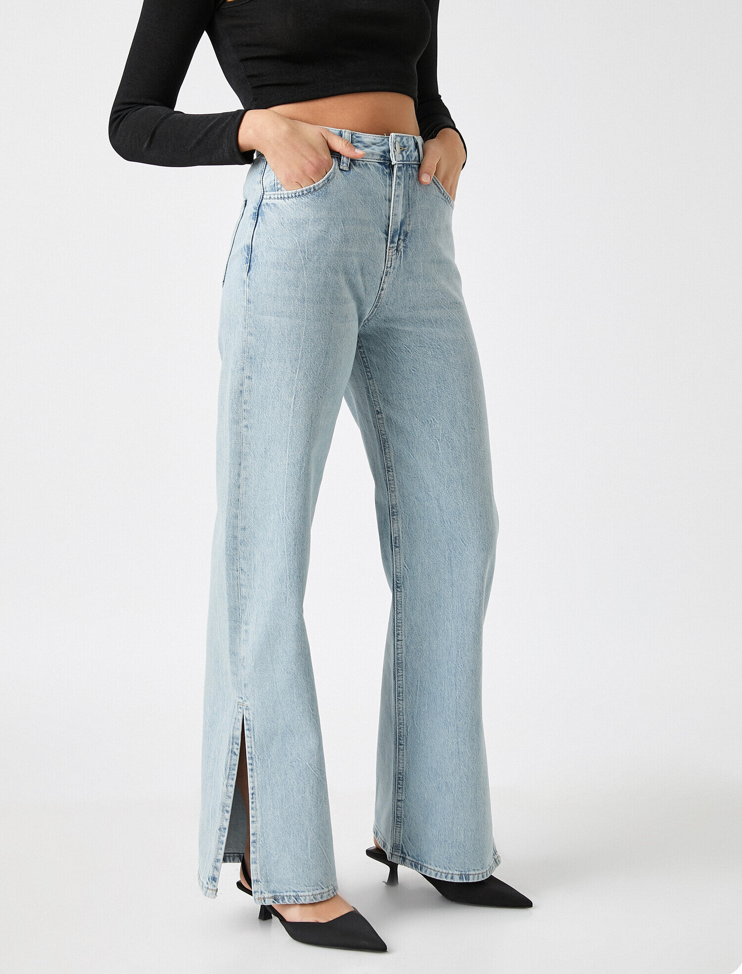   Yüksek Bel Paçası Yırtmaçlı Kot Pantolon - Bianca Jean